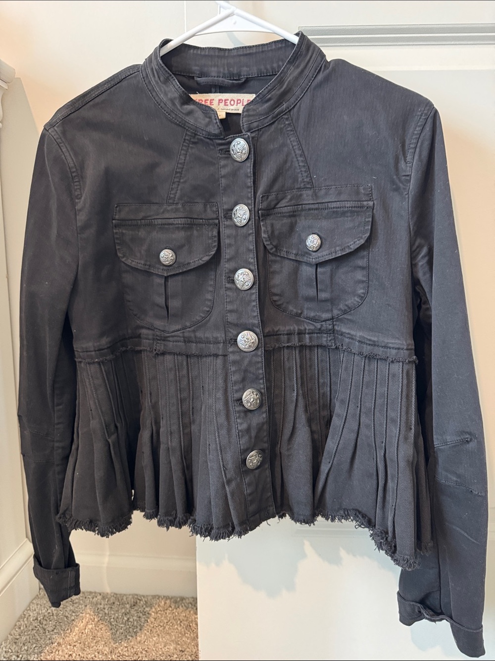Free People Cassidy
Black Pleated Military-Style Jean Jacket